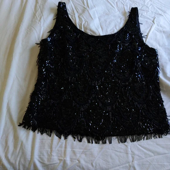 Vintage beaded lined black tank top blouse - Picture 7 of 7